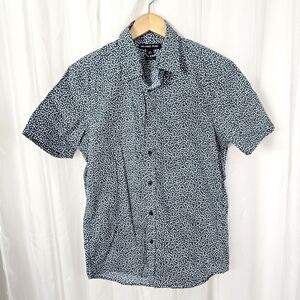 Michael Kors Men's short sleeve cotton button down white and teal floral pattern